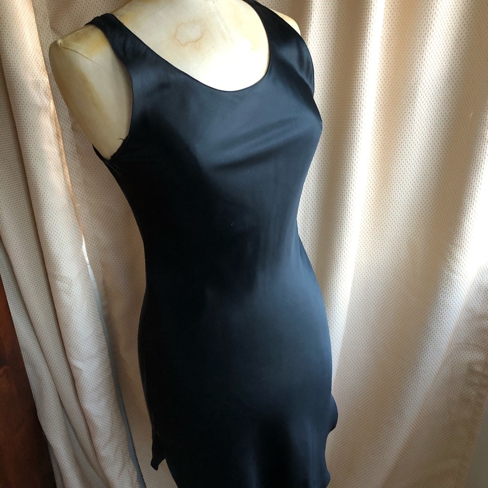 Bias cut Sami Ny Black 100% Silk Slip Dress Sz S